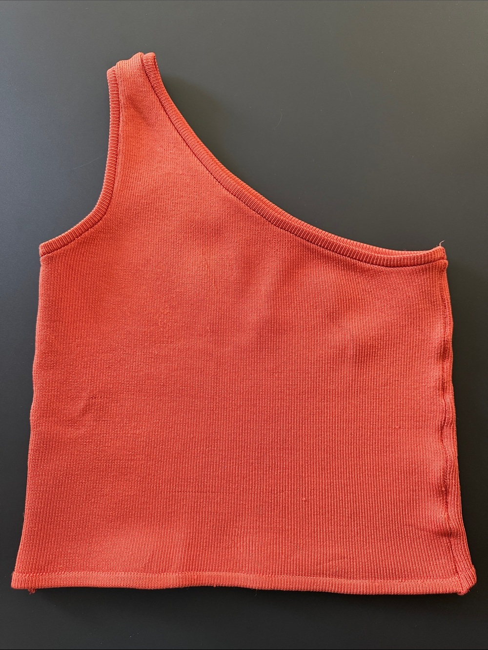 Asymmetric One-Shoulder Ribbed Crop Top - Coral